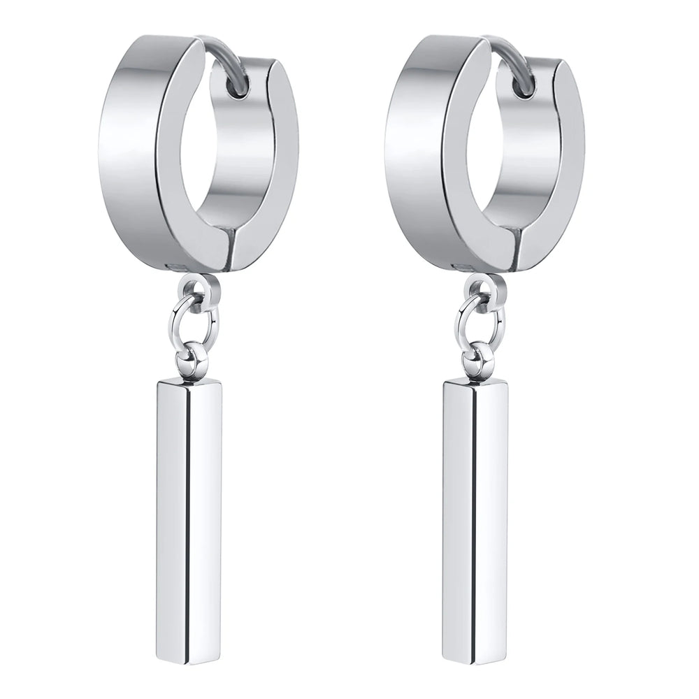 Men's Cool Punk Statement Geometric Bar Hoop Huggie Earrings Gifts Jewelry, Waterproo alternate view