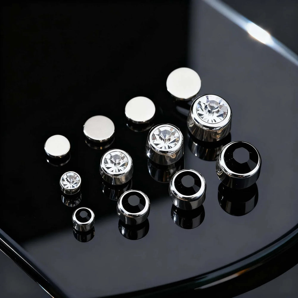 1 Pair Round Zircon Magnetic Ear Stud Clip Earrings for Men Women,Punk Round Zircon Magn detail view