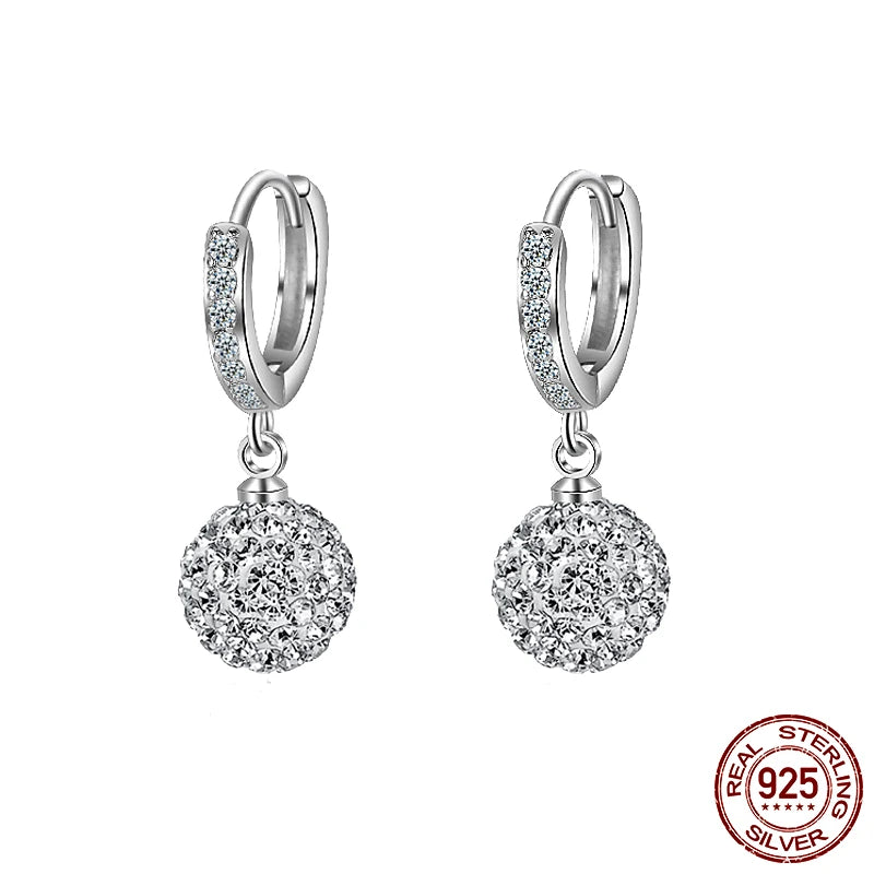 Luminous Shell Women Earrings Original 925 Sterling Silver Pave CZ Star Moon Hoop Earrin detail view