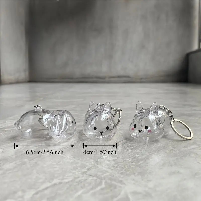 Cartoon Pet Hair Memorial Transparent Storage Box Keyring Cute Animal Rabbit Fur Or additional angle