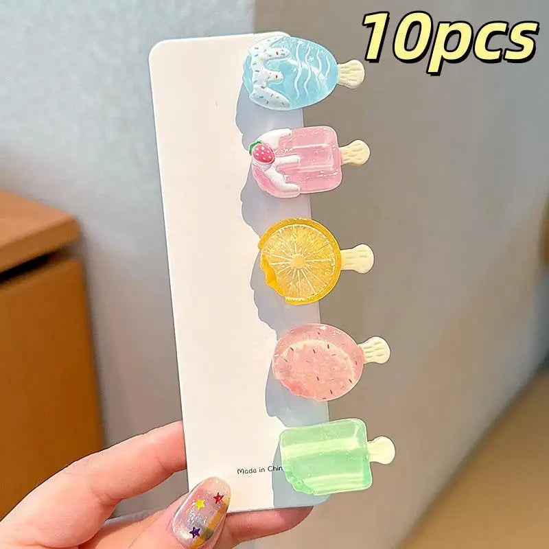 ✰✪10Pcs Hair Accessory Cute Mini Ice Cream Transparent Funny Hair Clip For Women Bangs And Hair Tidying Duckbill Clip