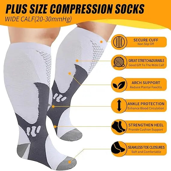 1/3Pairs 3XL-7XLPlus Size Wide Calf Compression Socks Women Men 15-20mmhg Large size Com detail view