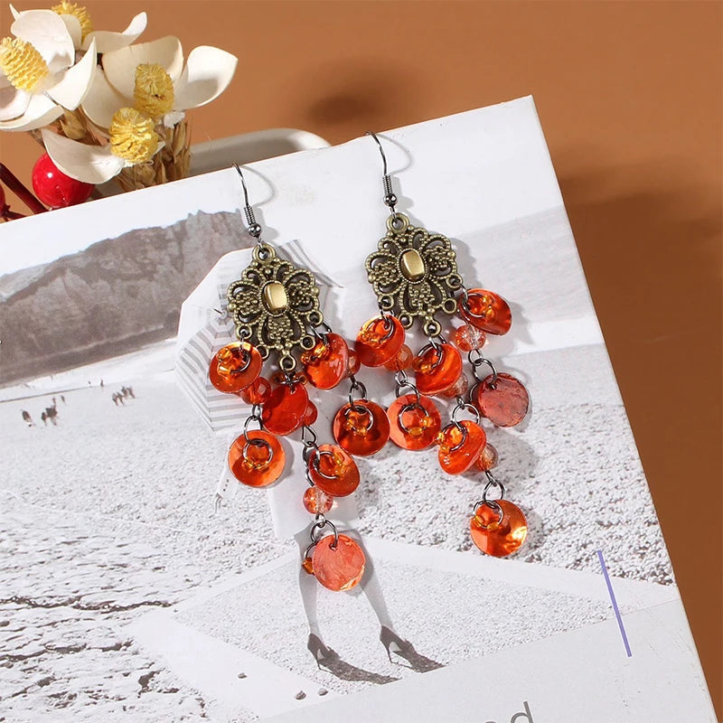 Cute Summer Flower Earrings Handmade Vacation Bohemian Earrings Exaggerated Beach Wom lifestyle view