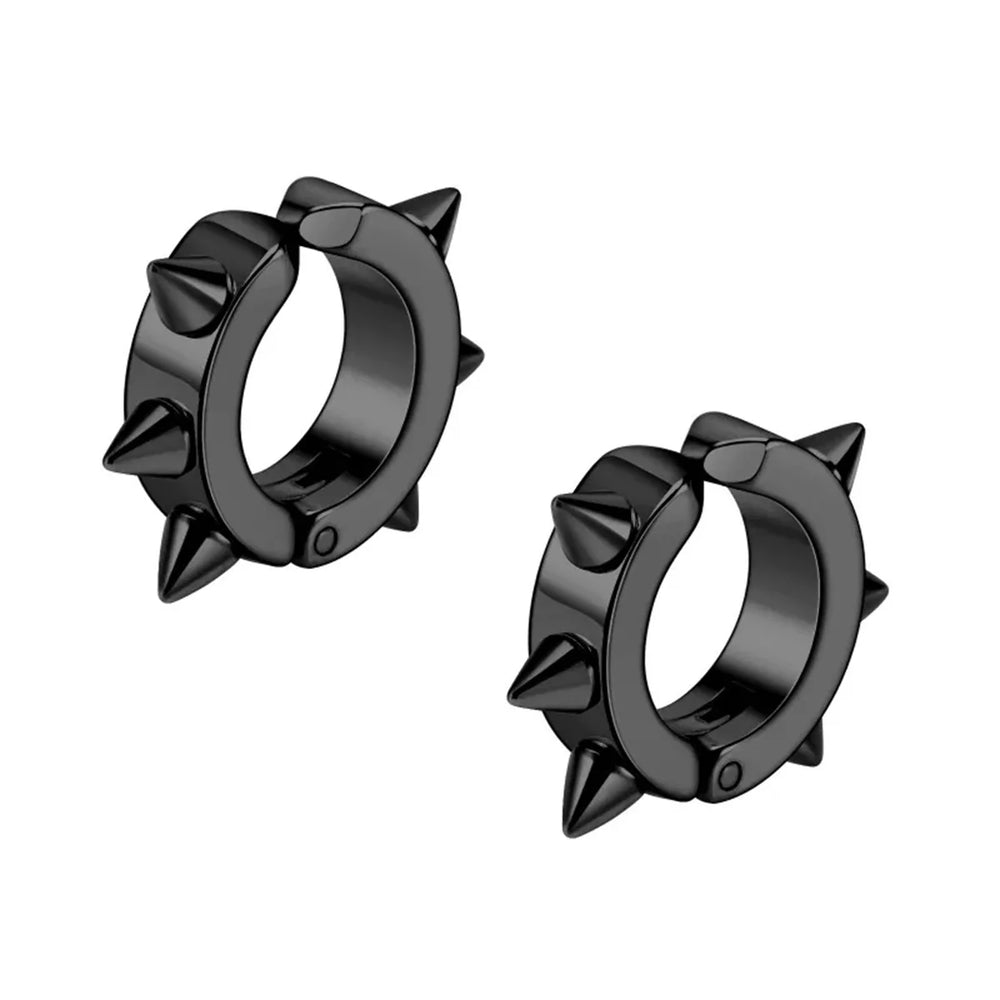 2/4pcs Punk Style 316L Stainless Steel Spine Earring,Clip On Non Piercing Hoop Earrin lifestyle view