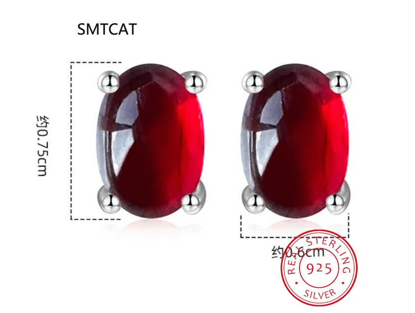 Oval Cut Red Genuine Natural Garnet Ruby 925 Sterling Silver Stud Earring for Women F lifestyle view