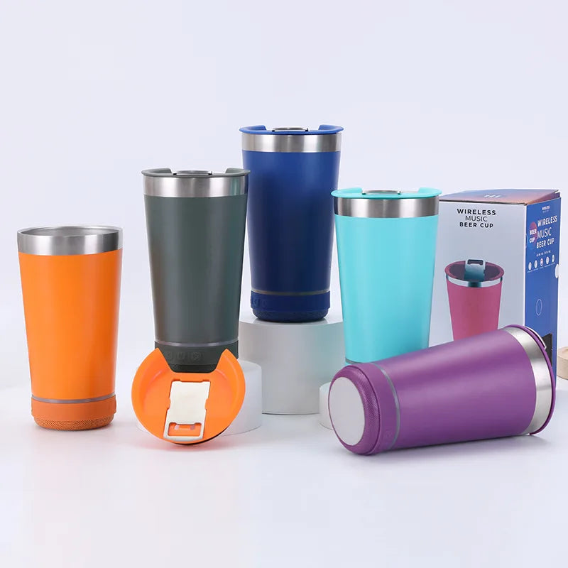 Creative Bluetooth Speaker Steel Vacuum Coffee Cup 16oz 450ml Double Wall Ice Cooler Car Coffee Home