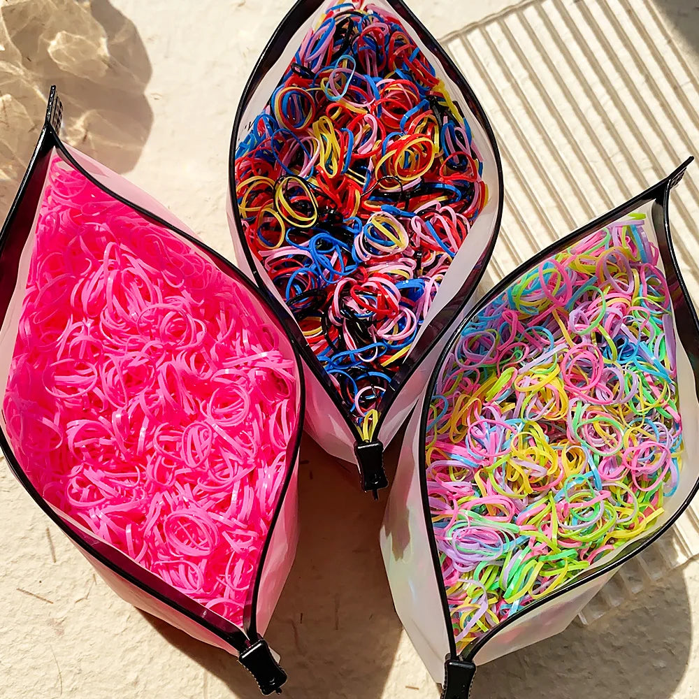 500/1000/2000pcs Girls Colourful Disposable Rubber Band Hair Ties Headband Children Pony detail view