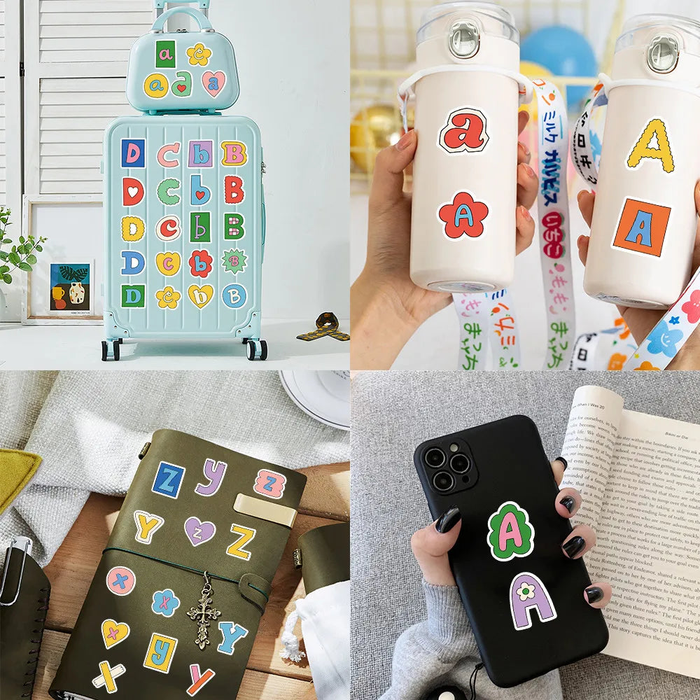 8Sheets Adorable Alphabet & Symbol Label Stickers – Cute Handwritten Style Decor for S close-up view