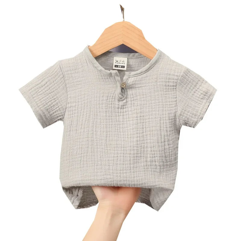 Kids Cotton Linen Long Sleeve T-Shirt | Soft Casual Top for Babies and Toddlers lifestyle view