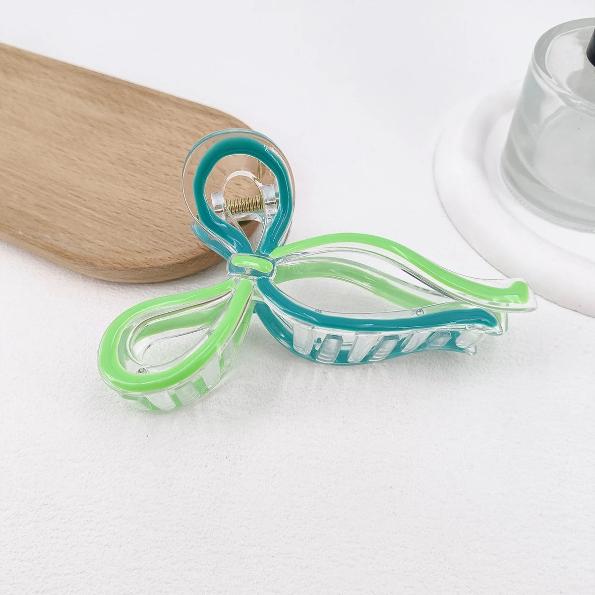 13cm Simple and Versatile Hollow Streamer Bow Ties Oil Dripping Plastic Hair Claw Clip Hairpin Hair Accessories for Women