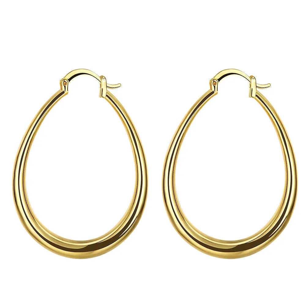925 Sterling Silver 18K Gold Plated Oval Earrings 4.4cm detail view