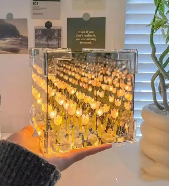 DIY Tulip Mirror Cube Lamp | Handmade Craft Night Light for Bedroom close-up view