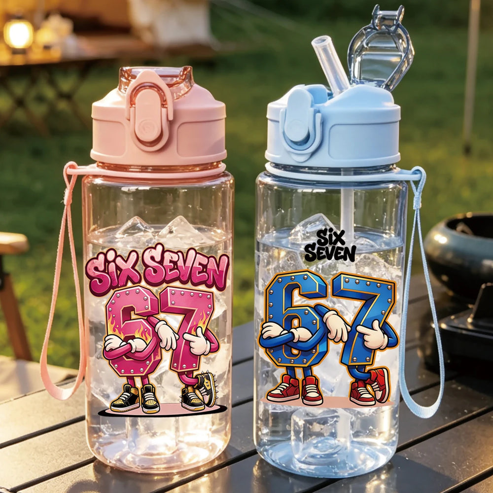 1 Piece 500ml (17 fl oz) 67 Printed Straw Cup, Summer Water Bottle, BPA Free, Portable Sports Outdoo