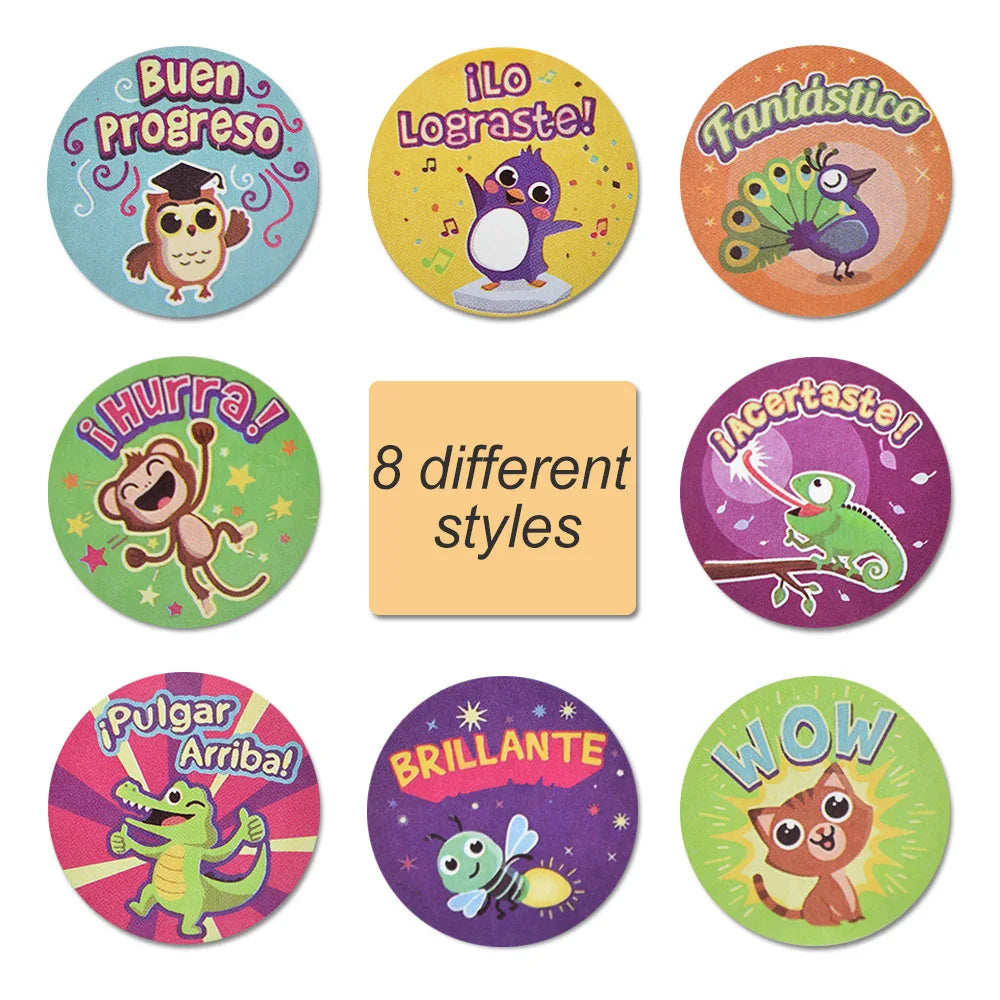 Animal Cartoon Stickers for Kids | Spanish Reward Stickers for Teachers alternate view