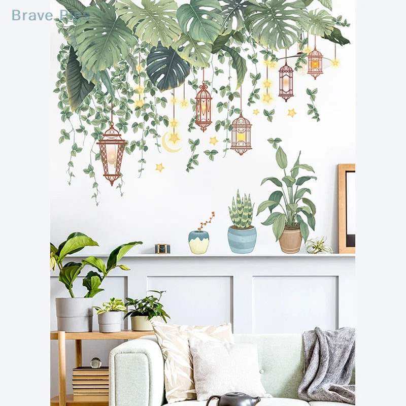 Green Leaves Wall Stickers | Tropical Vinyl Decals for Home Decor alternate view