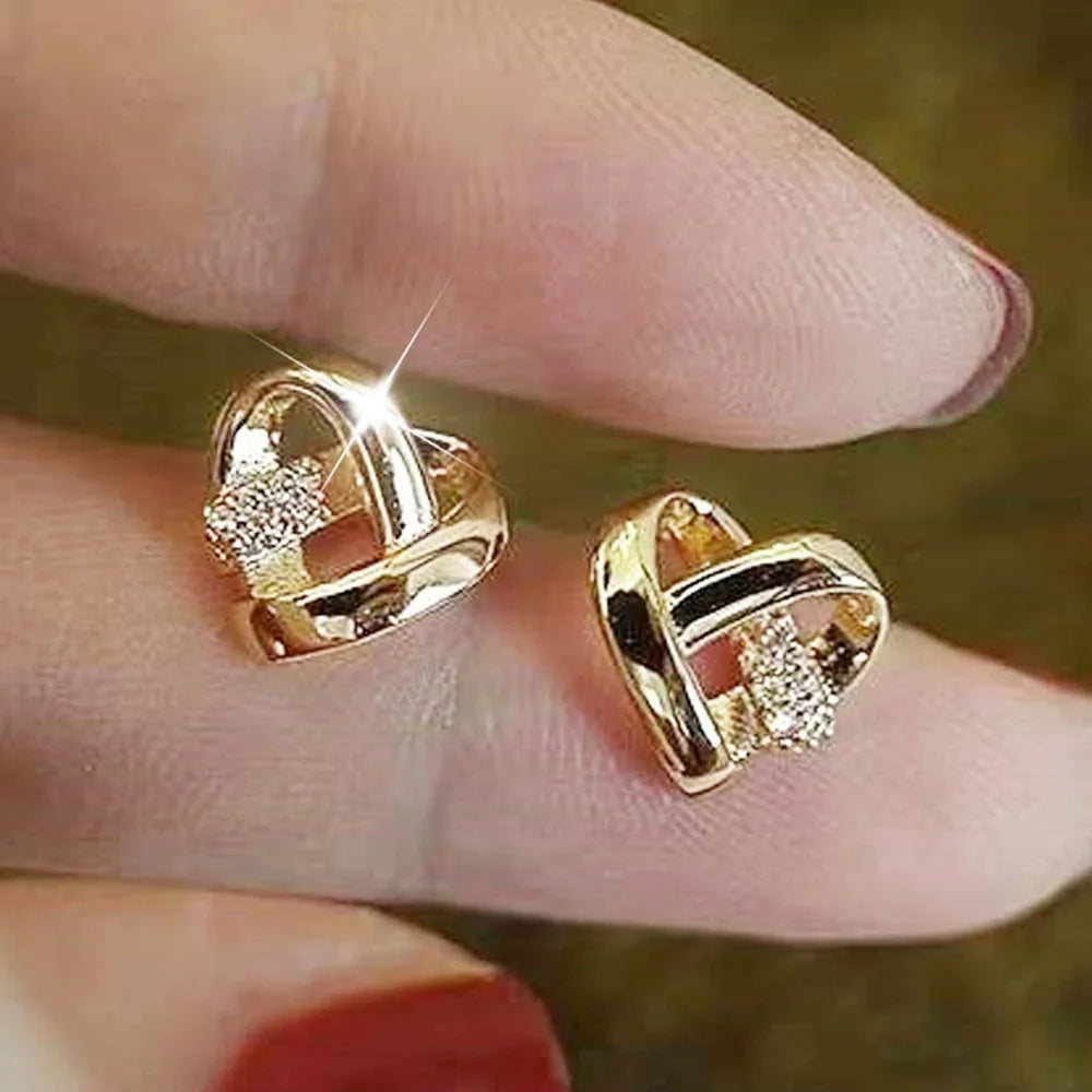 14k Gold Plating Heart Tassel Earrings | Luxury Charm Studs for Women alternate view