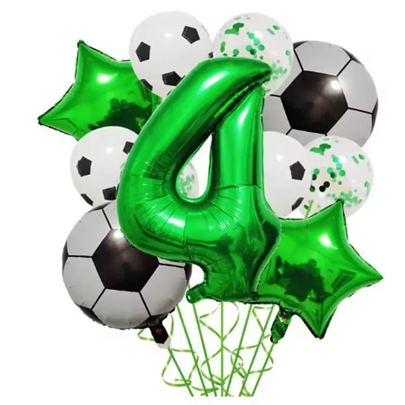 11pcs Football Foil Balloons Soccer Party Decorations | Green Number Ball Set lifestyle view