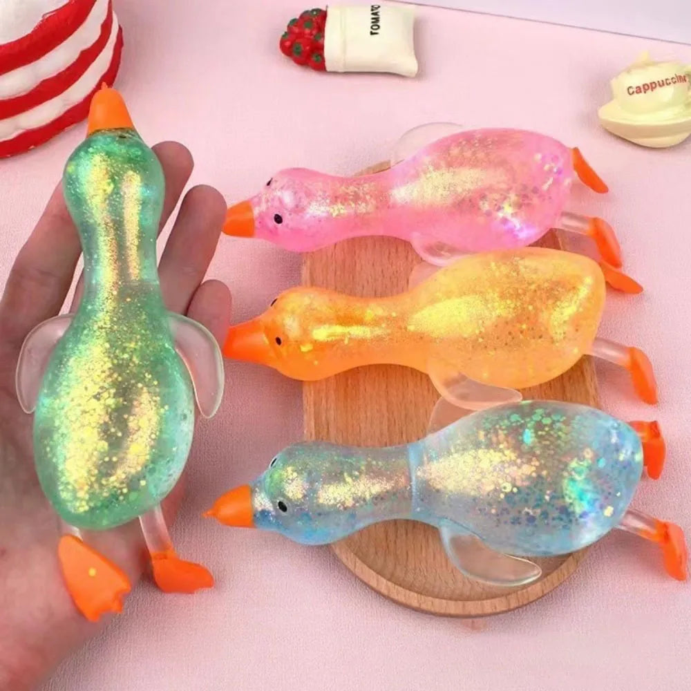Squishy Glitter Duck Fidget Toy | Stress Relief Sensory Toy for Kids and Adults close-up view