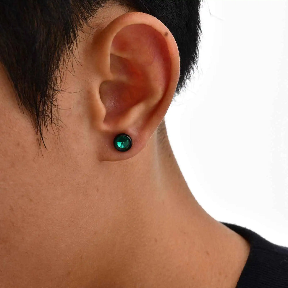 Anti Allergy Round Zircon Stud Earring for Men,AAA CZ Stone Stainless Steel Ear Stud,Hip detail view