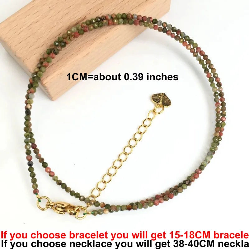 Faceted Gemstone Beaded Necklace and Bracelet Set | Natural Crystal Choker Jewelry additional angle