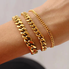 Stainless Steel Chain Bracelet Women, 3mm to 9mm Curb Cuban Chain Bangle Gold Color Unisex Wrist Sta