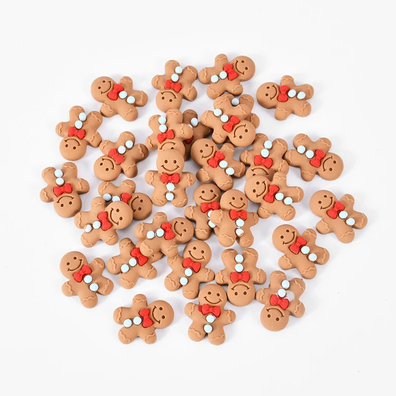 Christmas Gingerbread Man Resin Flatback Cabochon Figurine Set