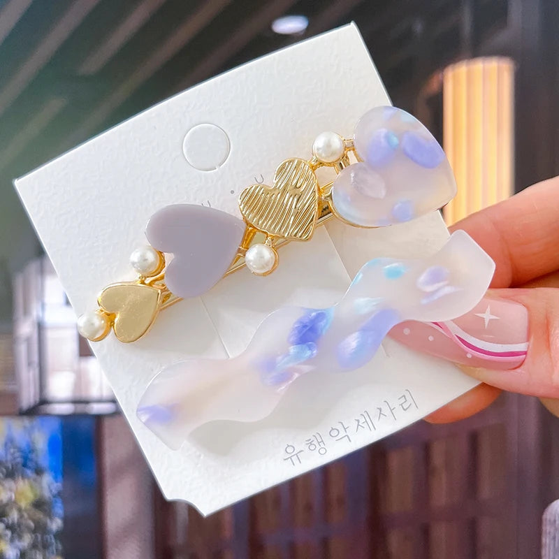 2/3pcs Hairpins Set Geometric Acetate Heart Hair Clips for Women Fashion Jewelry Gi additional angle