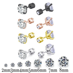 2pcs Hypoallergenic Titanium Steel Stud Earrings for Men Women, Zircon Screw Back Earring Cartilage