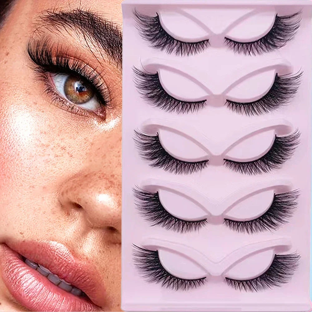 5 Pairs Cat Eye Lashes 21mm Long Lashes Cat Eye Look Wispy Lashes Eye End Elongated Strip Thick Fals