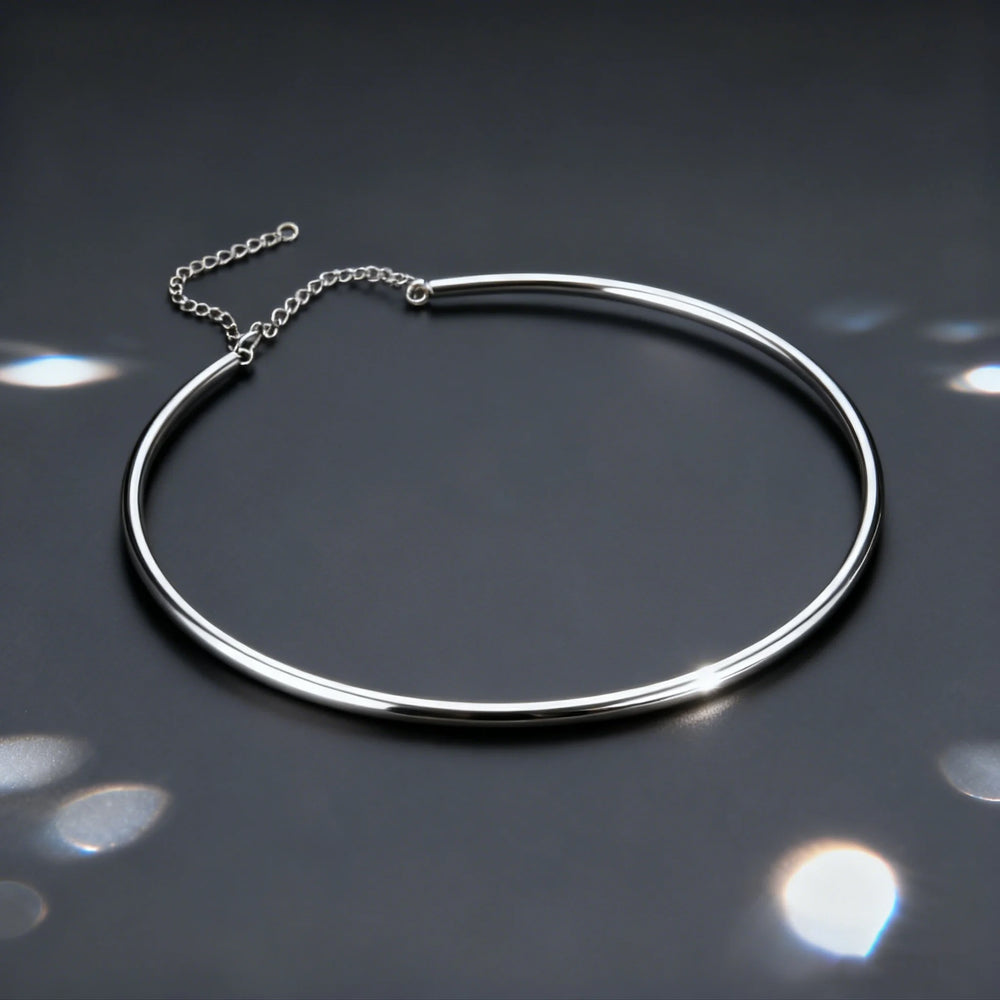 Dainty 4MM Wide Choker Necklace for Women,Silver Color Stainless Steel Necklaces, Torques Young Girl