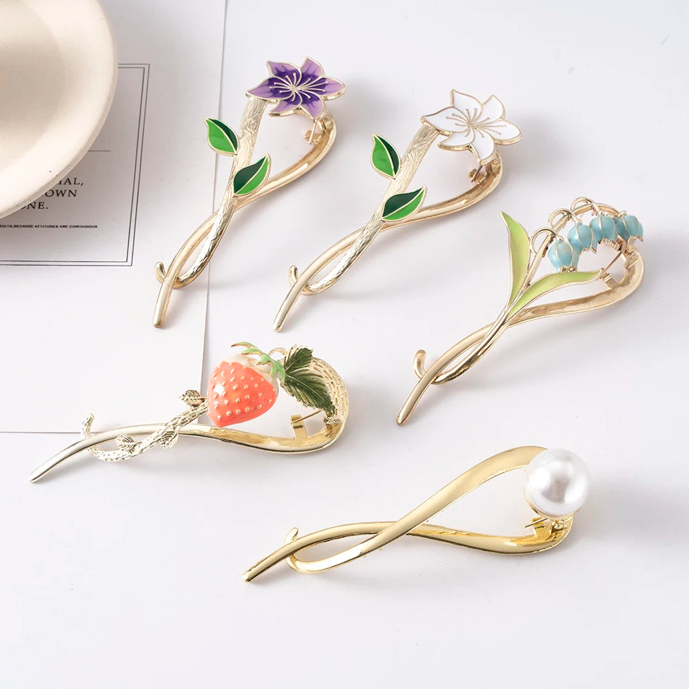 Metal Pearl Hair Claw Clip Women Hair Bun Twist Hairpin Flowers Headband Rhinestone additional angle