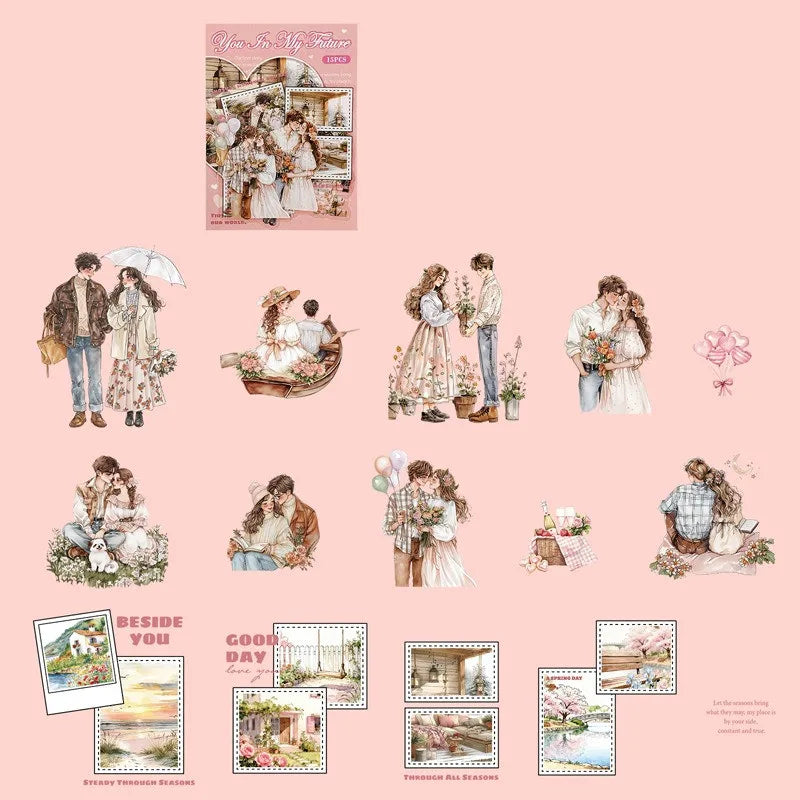 15 Pcs PET Character Sticker Set for Journaling | Die-Cut Scrapbook Decoration Stic additional angle