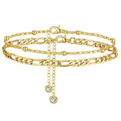 2Pcs Fashion Stainless Steel Anklet Set For Women Cuban Rice Bead Chain On Foot Ankle Bracelet Femal
