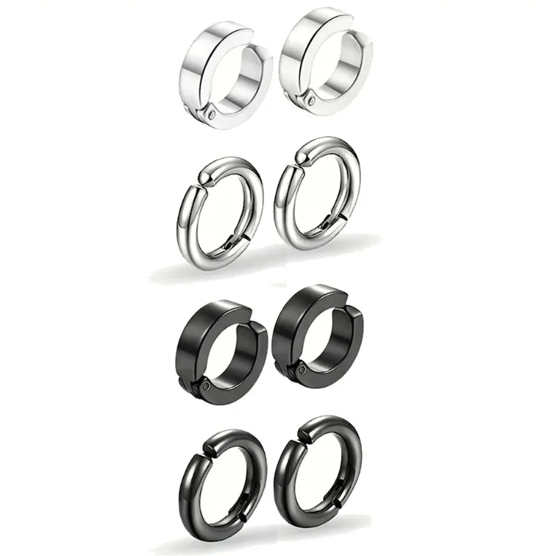 2/4 Pairs Punk Style Stainless Steel Ear Clip Set - Chic Circle Ear Cuffs No Pierci additional angle