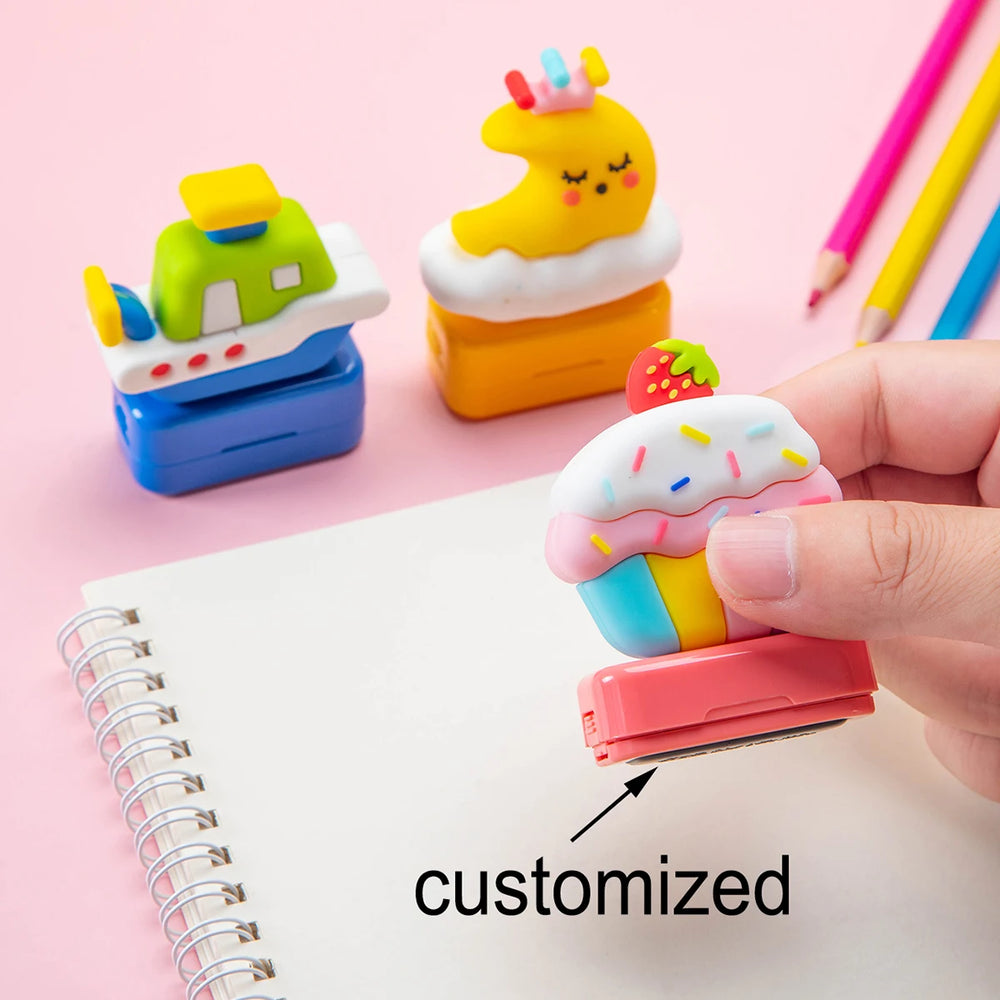 Custom Creative Cartoon Name Stamps | Personalized Seals for School Uniforms and Sign lifestyle view
