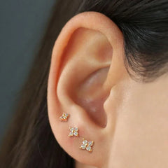 Dainty Flower Stainless Steel Stud Earrings for Women Piercing Cartilage Ear Ring Cute close-up view