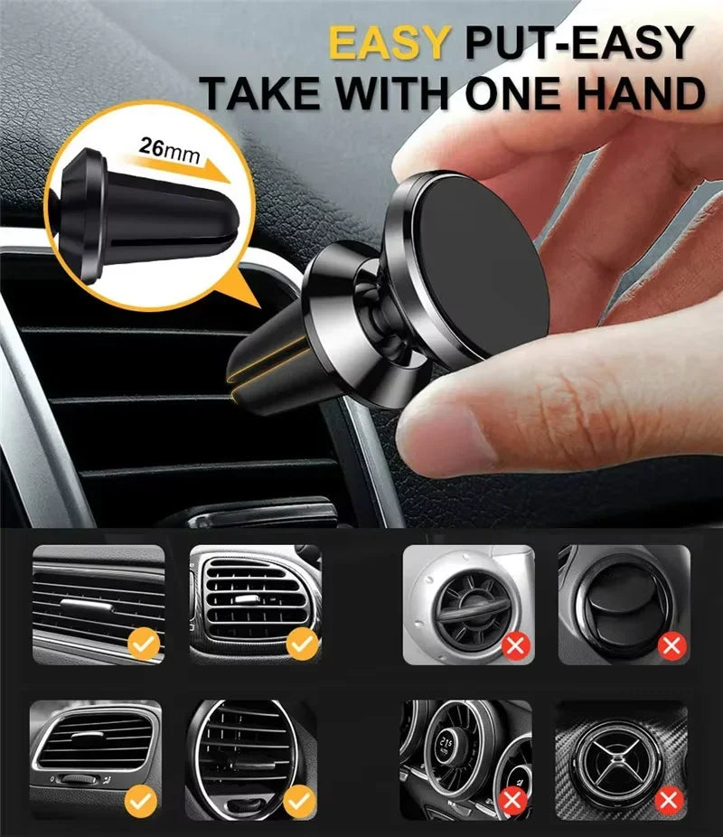 Magnetic Car Phone Holder 360° Roation Adjustable Magnet Stand Car Air Vent Clip Mount f detail view