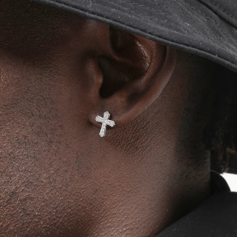 Korean Sliver Color Zircon Cross-Shape Drop Earrings | Punk Hip Hop Crystal Pendant E lifestyle view