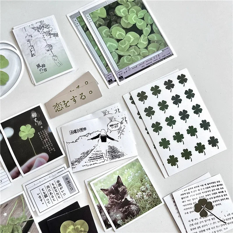 42 Pieces Retro Lucky Four-leaf Clover Stickers | Vintage Scrapbook Decals detail view