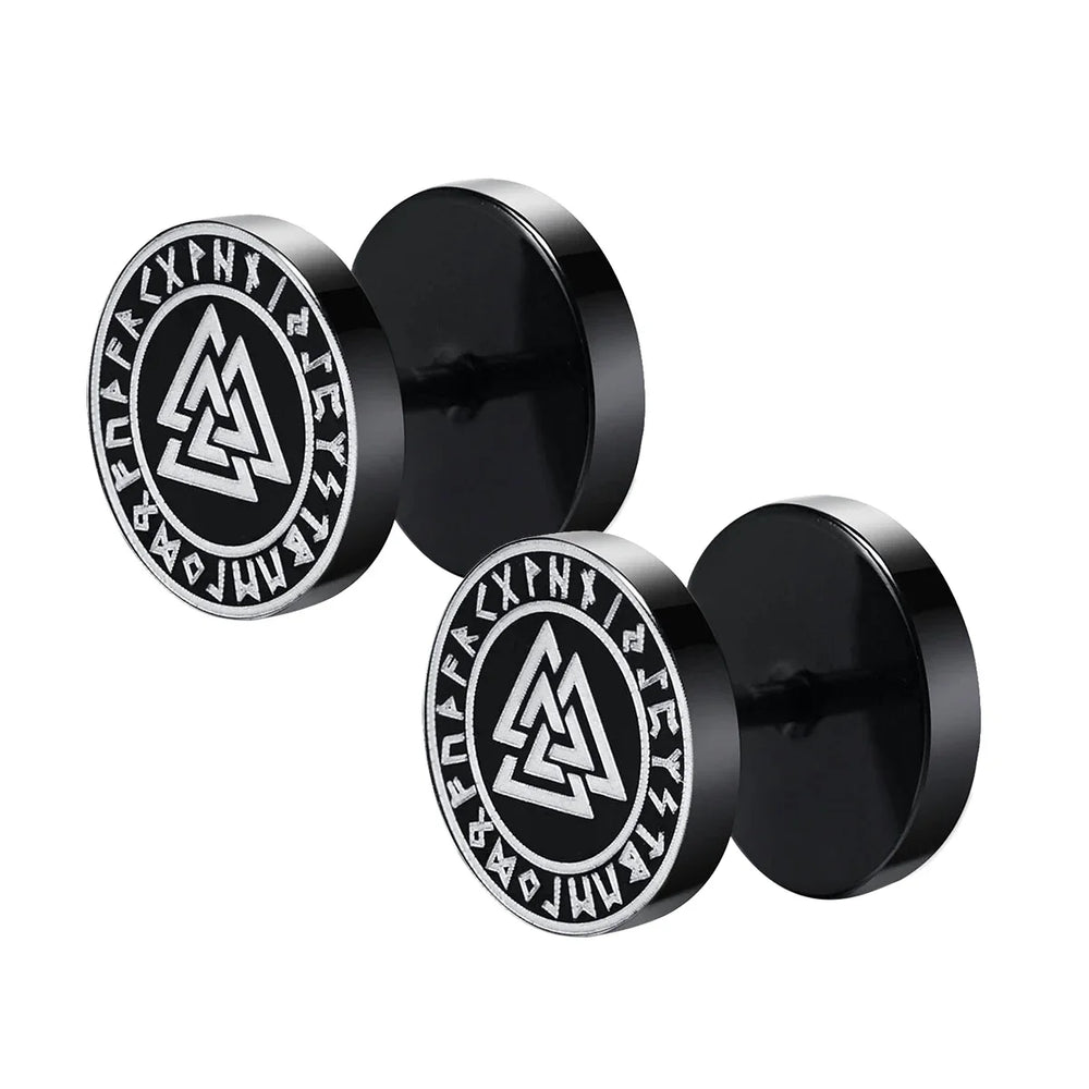 Gothic Norse Viking Runes Stud Earrings for Men Boys,Rock Punk Stainless Steel Valknu alternate view