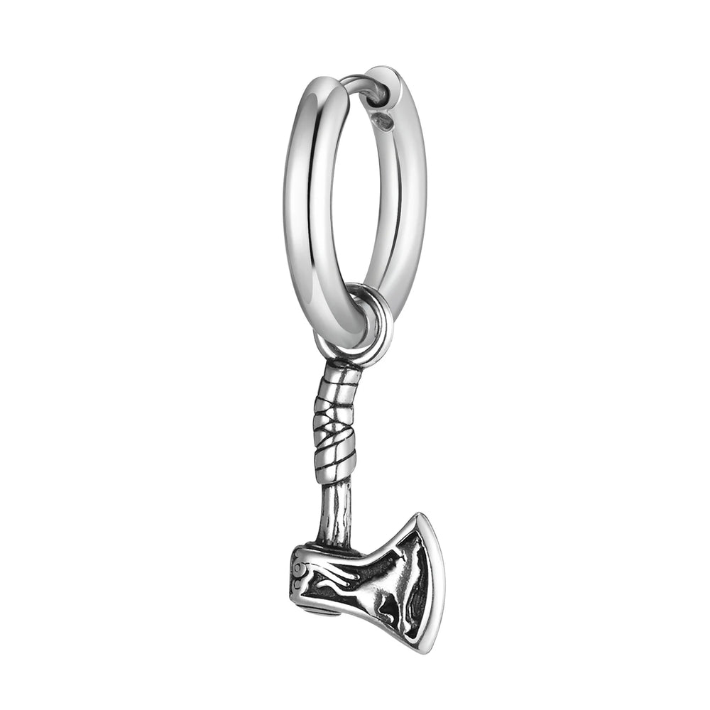 VNOX Viking Axe Hoop Earrings | Stainless Steel Men's Drop Dangle Earrings detail view