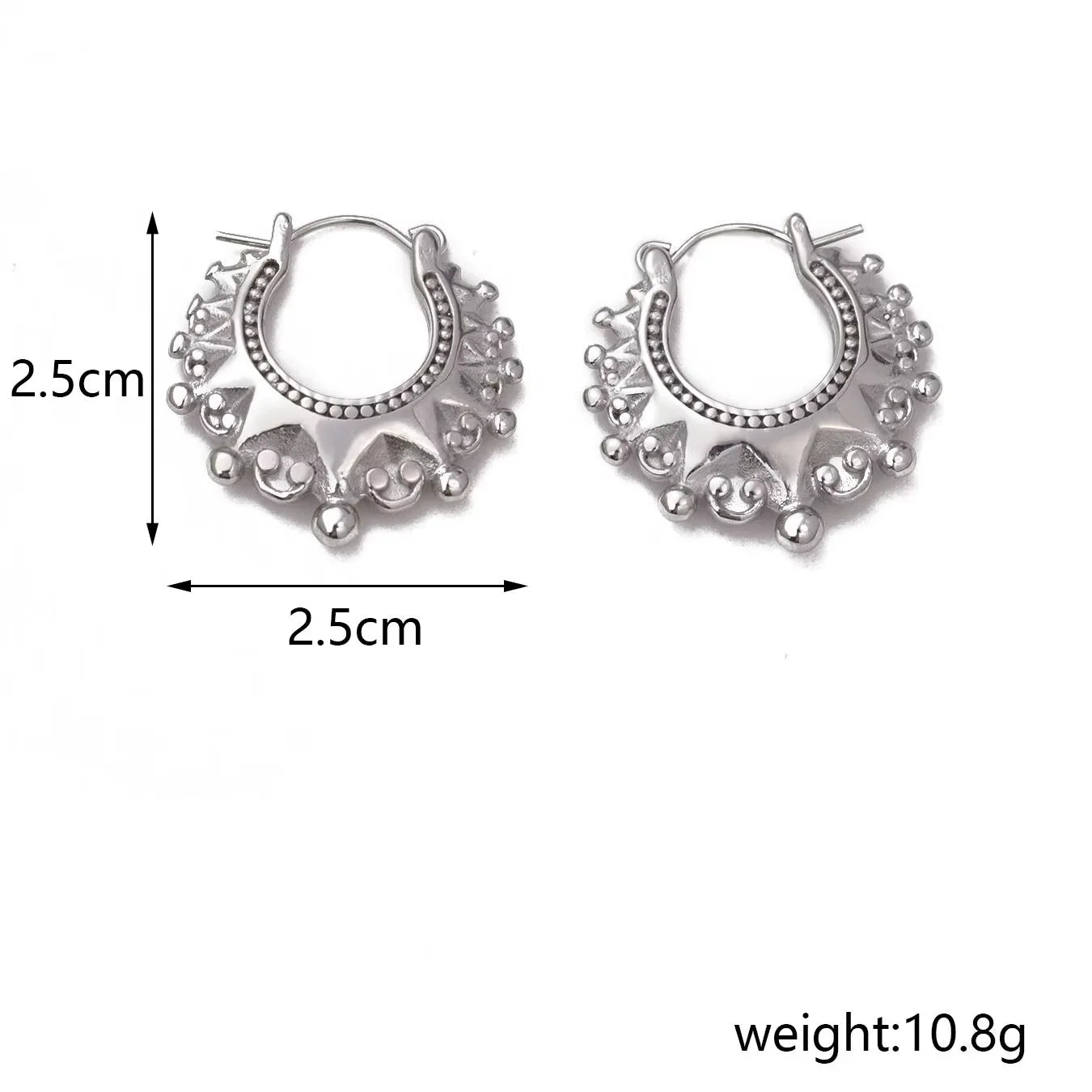 Vintage Stainless Steel Pointed Hoop Earrings | Victorian Bohemian Ear Jewelry detail view