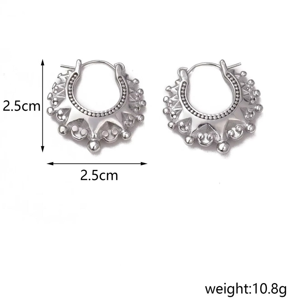 Vintage Stainless Steel Pointed Hoop Earrings | Victorian Bohemian Ear Jewelry detail view