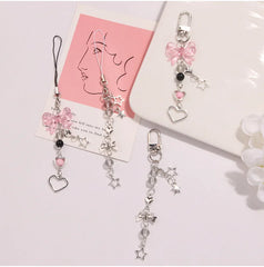 Goth Y2K Phone Charm Pink Silve Bow Heart Star Keychain Pendant Key Chain Bag Phone C alternate view
