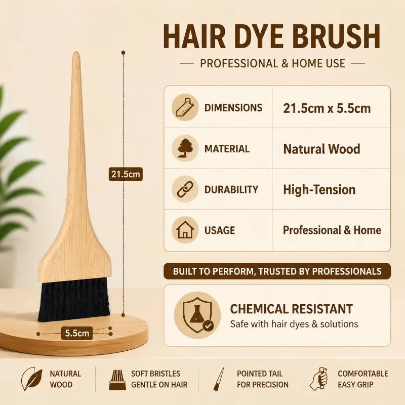 Natural Wood Handle Hair Dye Brush with Nylon Bristles Hair Color Applicator for Pr additional angle