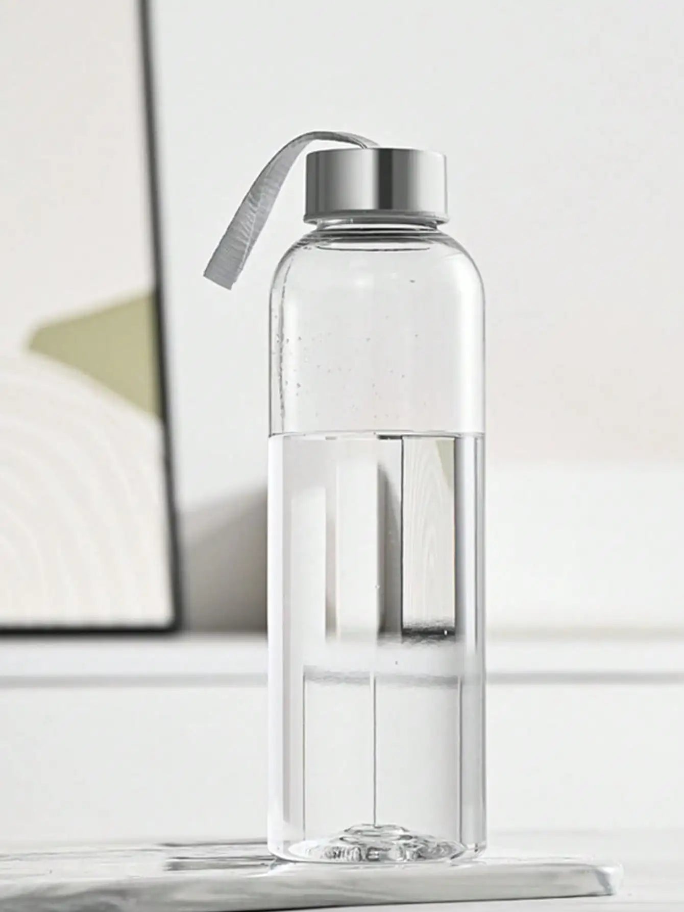 1 PC 600ML Transparent Water Bottle with Carrying Strap, Daily Direct Drinking Cup