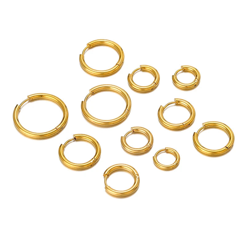 10pcs Stainless Steel Hoop Earrings Set | Fashion Huggie Earrings for Women and Men additional angle