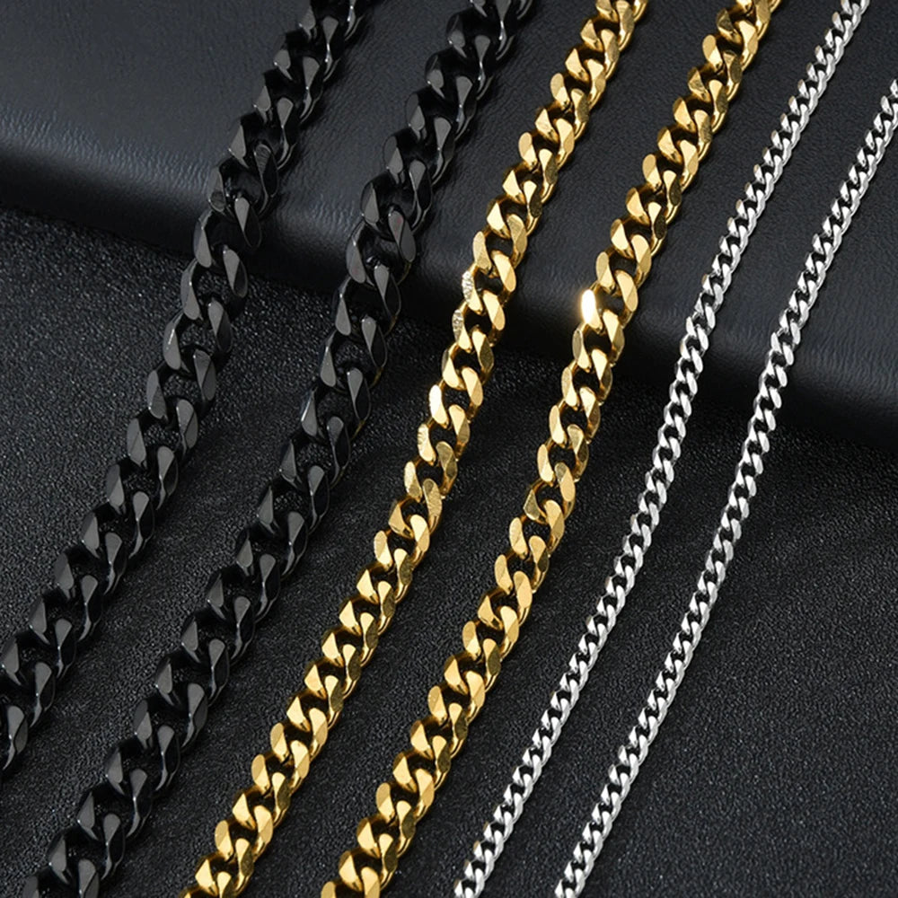 1 Piece Width 3.5/5/7mm Stainless Steel Gold/Black Color Punk Necklace Cuban Link Chain Male Fashion