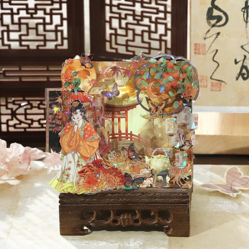 Shell Light PET Chinese Style Theme Stickers | Handmade Collage Scrapbook Decorative alternate view
