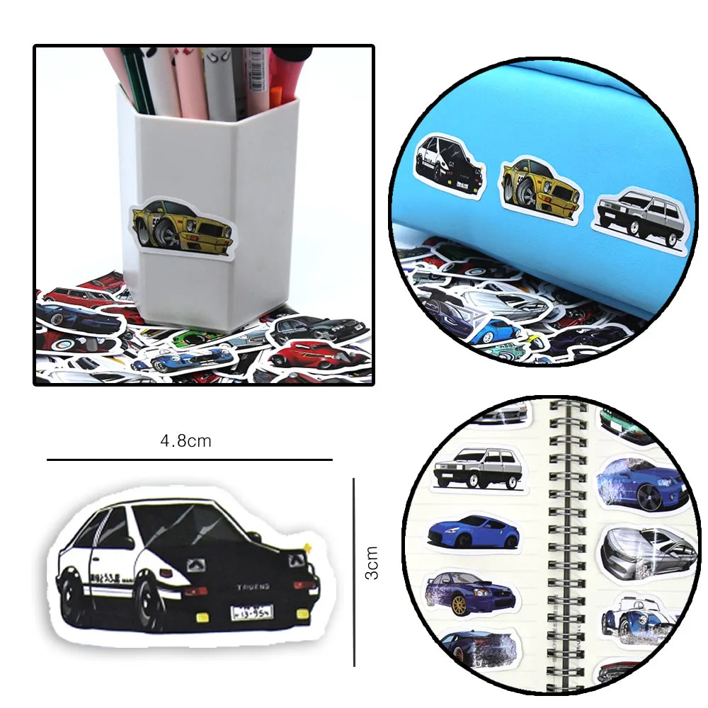 Retrofit Racing Car Graffiti Stickers | Waterproof Decal Set for Laptop, Guitar, Luggage detail view